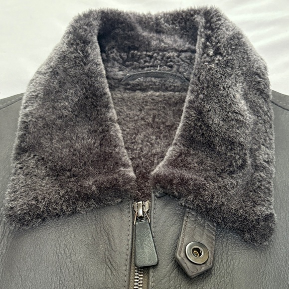 Men's Black Leather Jacket with Fur Collar - Picture 13 of 15